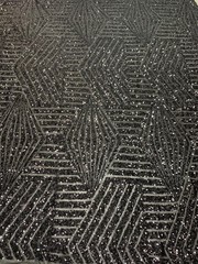Thea BLACK Geometric Sequins Diamond & Stripes on Mesh Lace Fabric by the Yard
