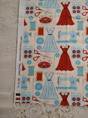 AMT Sew Vintage Cotton Fabric Dresses Sewing Machine Buttons Scissors 18″x44