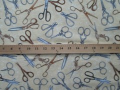 SCISSORS HAIR SEWING ITEMS SCISSOR VARIETY TAN BEIGE COTTON FABRIC FQ