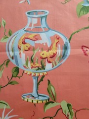 THIBAUT Orange SWEET LIFE FISH BOWL Pattern 25″ Square Cotton Sateen Fabric