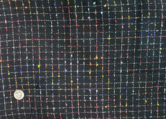 Thick Woven Black Fabric Windowpane Grid Small Raised Colored Dots 2 Yards x56″