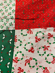 VTG Red Green Calico Dots Holly Patchwork 3 ” Squares Christmas Cheater BTHY