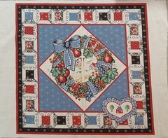 Vtg~Wamsutta~”Homestead, Fruit, Spools of Thread”~Cotton Fabric~ 17.25″x16.75″