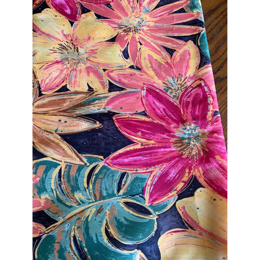 Tropical Floral Nylon Fabric Pink Yellow Monstera Leaf 5 1/2 Yards 61″ Wide