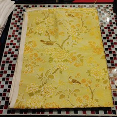 Vtg ~ 20 ft x 48 Inch ~ Birds Trees Floral Flowers UPHOLSTERY Fabric Yellow
