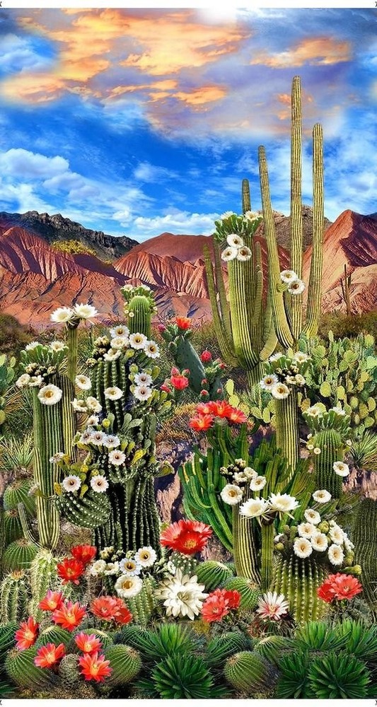 24″ X 44″ Panel West Scenic Panel Southwest Cactus Cotton Fabric Panel D468.63