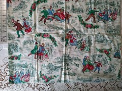 Christmas Village Skating Dickens Green Toile-Look Cotton Fabric 20×22 Wamsutta