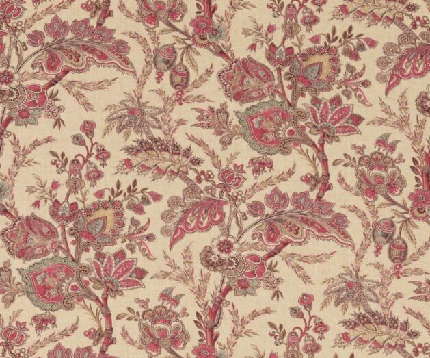 GP & J BAKER CURTAIN FABRIC DESIGN Jewel Indienne 4.5 METRE RED/BLUE LINEN BLEND