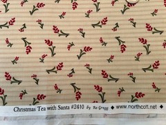 Beige Floral Print Cotton Fabric Ro Gregg Northcott Christmas Tea 36×40″ F116
