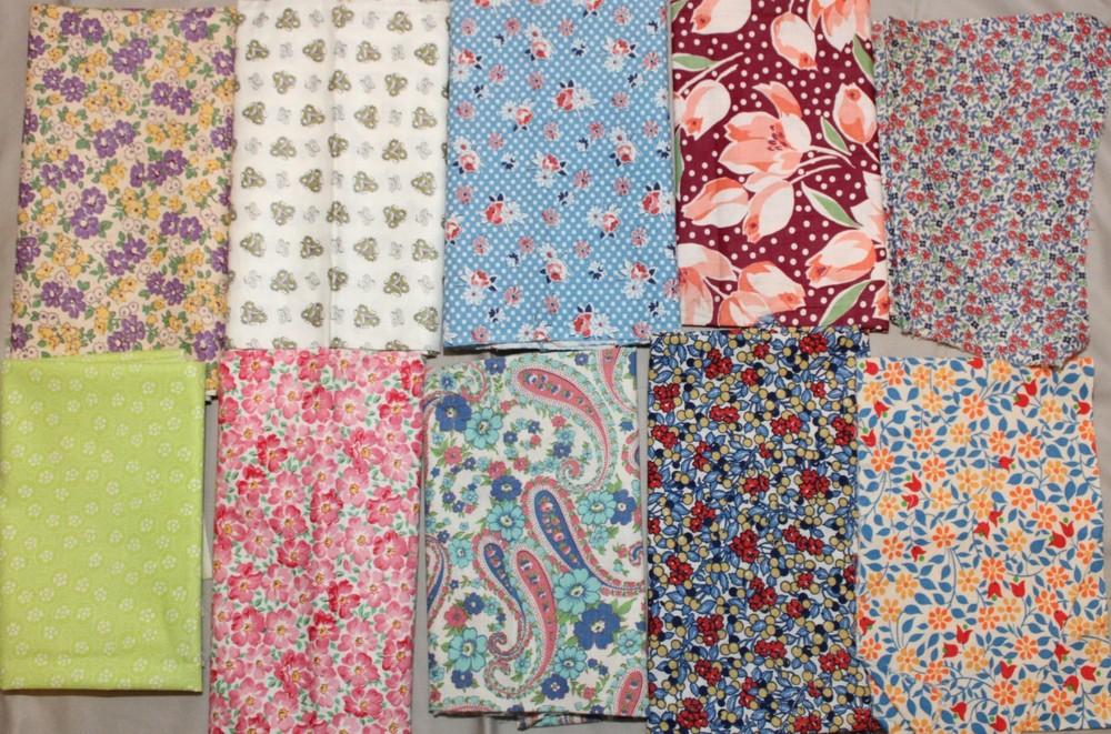 Vtg 1930s – 1960s Cotton Quilting Sewing Fabric Remnants ~ Florals + Lot #2