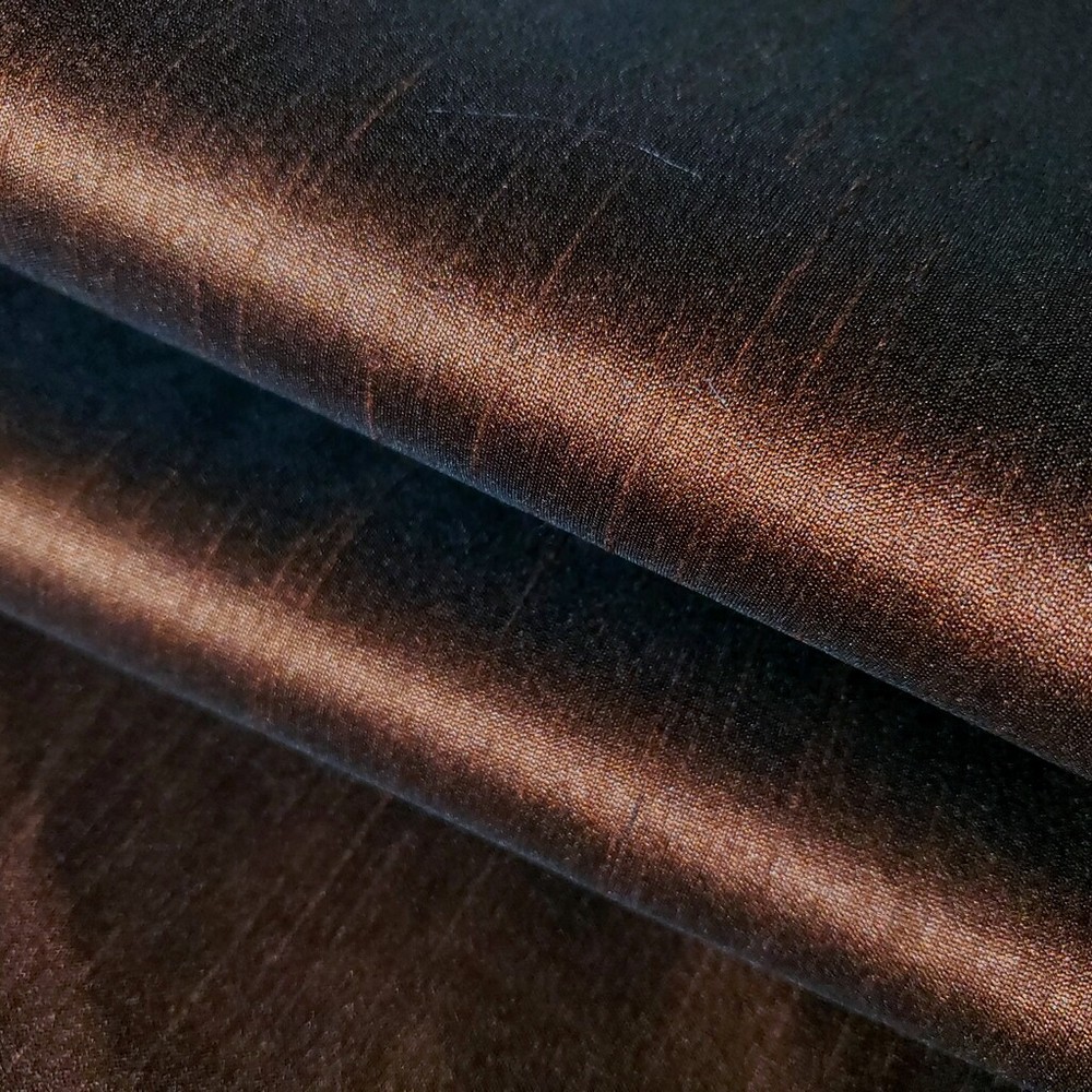 CHOCOLATE BROWN BLACK TWO TONE FAUX SILK POLY DUPIONI FABRIC 58″ BY THE YARD