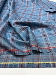 ERMENEGILDO ZEGNA Wool Silk Linen Suiting Fabric Blue Red White Plaid 2.15m
