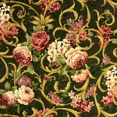 Vintage Waverly VIEUX CARRE Floral MOSS GREEN Cotton Drapery Pillow Fabric BTY