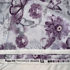 VTG Joann Fabrics Keepsake Calico Purple/Gray Flowers/Butterflies 108” X 42”