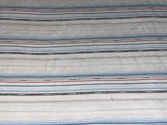 1 1/2+ Yds Vintage Seersucker Stripe Fabric Blue Black Red on White 57″ X 42″