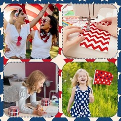 40 Pcs 4th of July Patriotic Fabric Strips – Red, White & Blue Quilting Bliss
