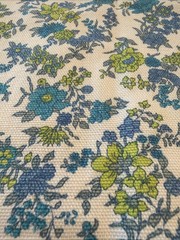 Vintage Weilwood Turquoise, Blue & Green on Cream Floral Cotton fabric 31″x44″