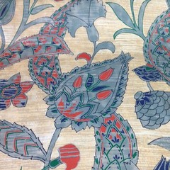 Floral print on cotton fabric by the yard blue green red tan scotchguard
