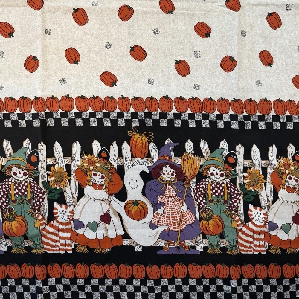 Vintage Scarecrow Border Halloween Pumpkin Fabric Springs Industries 59×72”