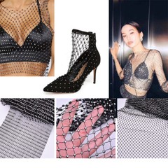 1 Yard Fishnet Fabric Diamante Crystal Rhinestone Trim For Clothes DIY Accessory