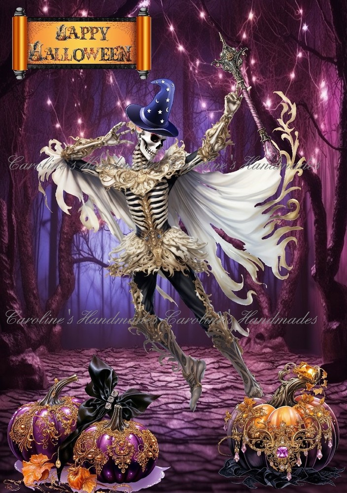 Halloween Midnight Skeleton Dance Designer Cotton Fabric Quilt Block Multi-size