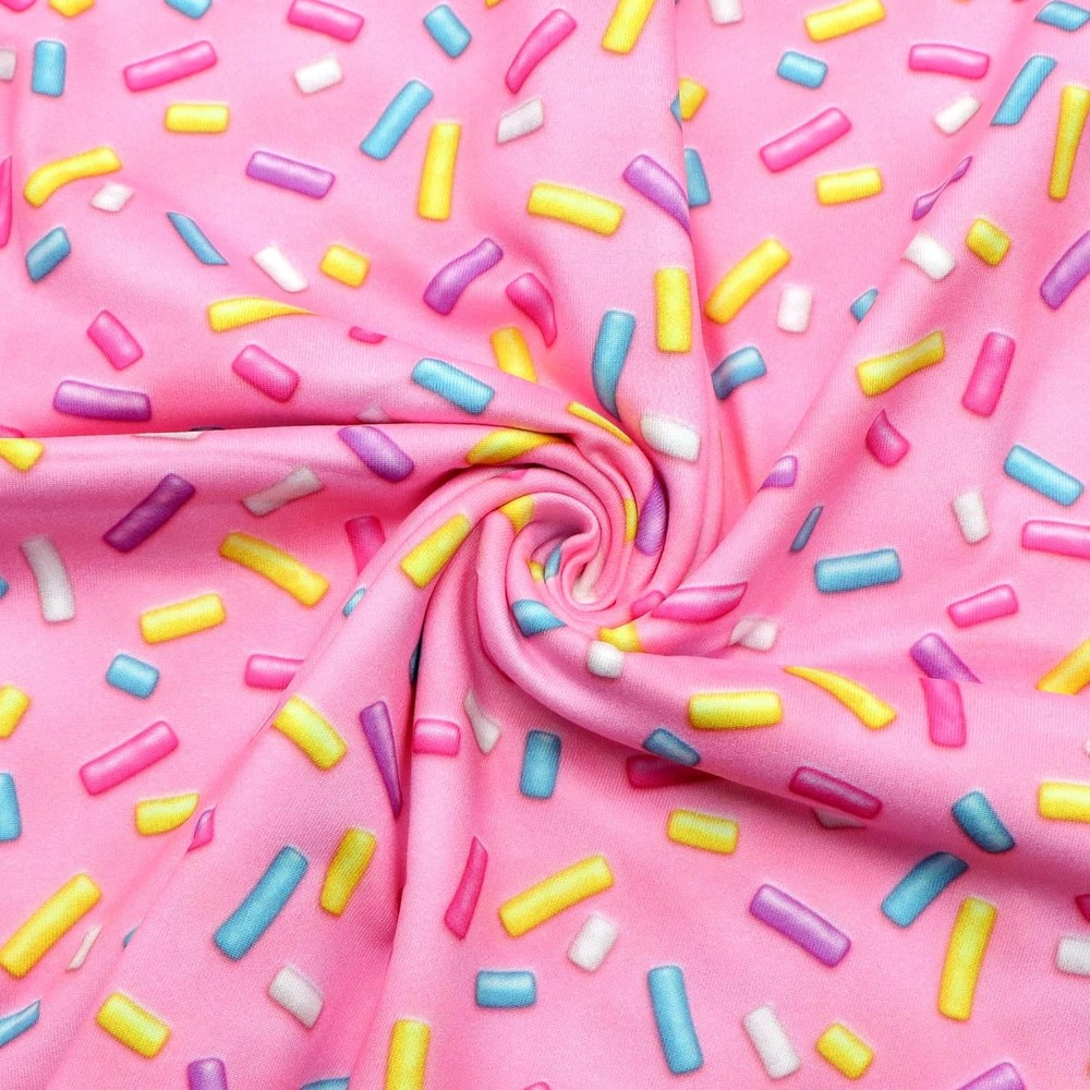 Candy Printed Double Brushed Polyester Fabric Soft Smooth 4 Way Stretch Pink