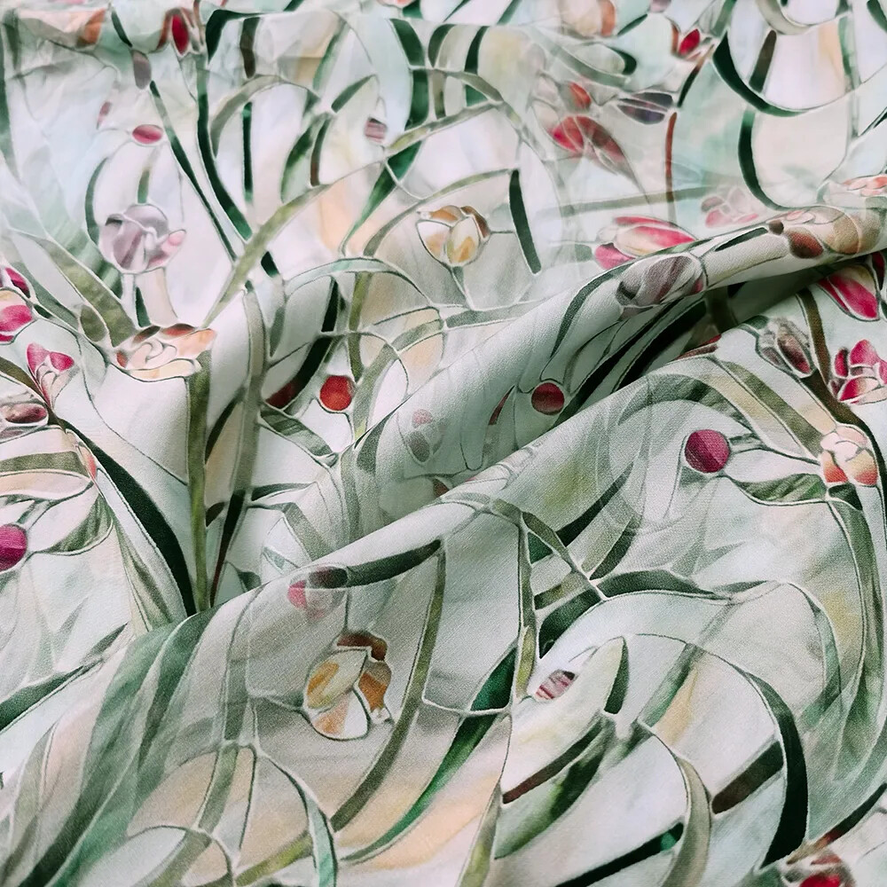 55” By Yards Mint Green Floral Viscose Fabric Soft Rayon Sewing Material