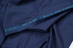 Vintage Drago Super 130’s Wool – 2.4m – 240g – Navy Pinstripe w/ Burgundy & Azur