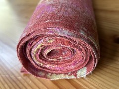 Vintage Hmong Hemp Fabric 4+ Yard Roll 13″ Hand Dyed Pink Yellow Batik Thailand