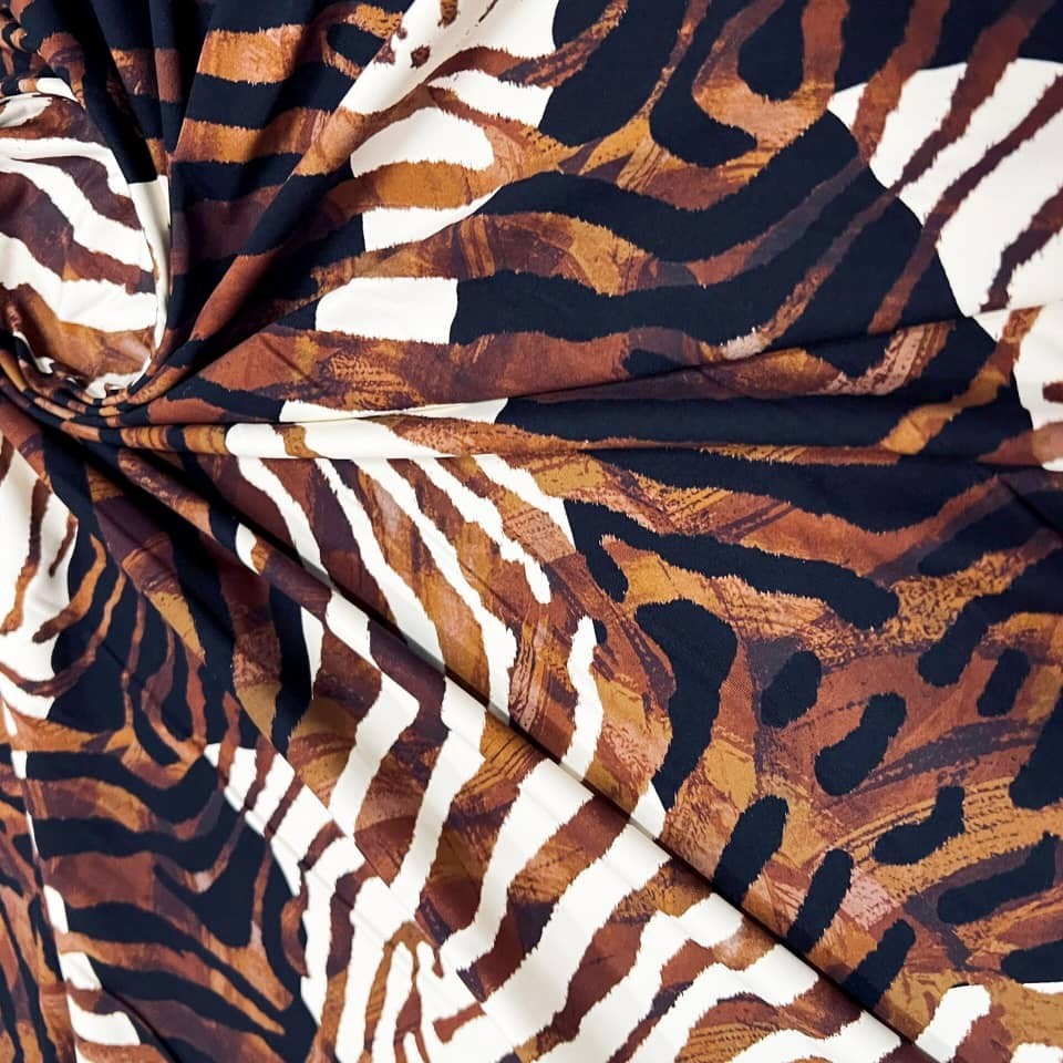 Animal Print Zebra Brown Spandex Fabric Stretch 60″wide by the Yard for Swimwear