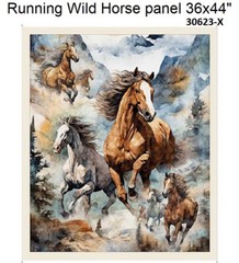 Running Wild Horses BTY Cotton quilt fabric QT Western Saddles 30628-W Blue