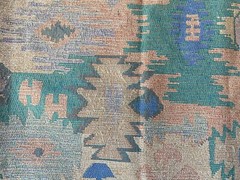 UPHOLSTERY FABRIC~Woven Tapestry~SOUTHWEST~Native Design~TAN BLUE GREEN~Tile Art