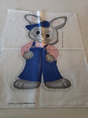 Spring Mills Cut-Out #7508 BUNNY RABBIT BLUE OVERALLS Fabric Panel – Uncut VTG