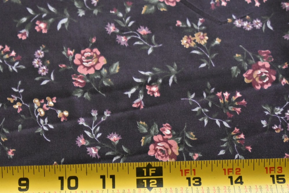By 1/2 Yd, Vintage, Pink & Green Floral on Dk-Purple Polished-Cotton/Marcus,P109