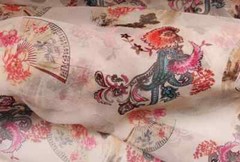 55” Wide By Yard Fans Pattern Silk Gauze Natural Silk Georgette Chiffon Fabric