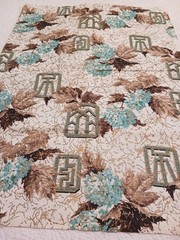 Vtg Mid Century Hydrangea Floral Barkcloth Fabric Blue Gold Brown Remnants 47×31