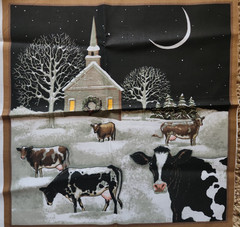 Vintage Fabric Lincoln Textiles Pillow Panels Farm Barn Cows Church Country