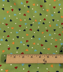 Hugs & Kisses Heart Fabric By Linda DeBono & Henry Glass Red Orange Green 1+Yds