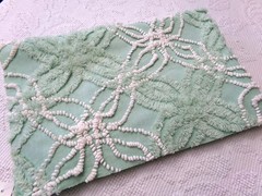 creamy jade green vtg chenille bedspread fabric 17″ x 25″ quilt material