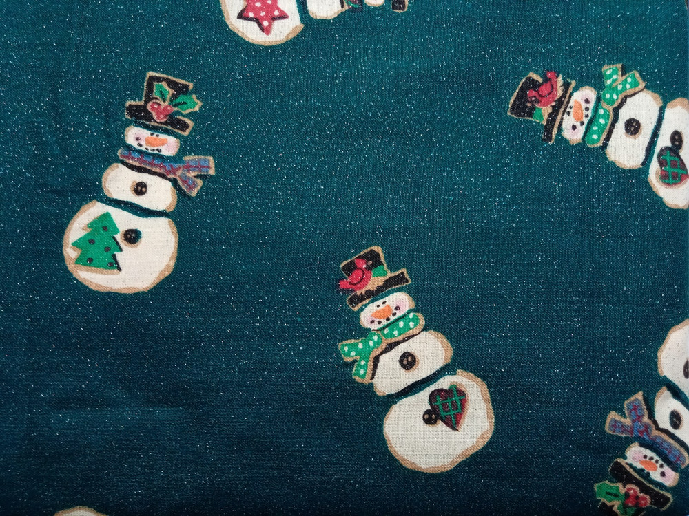 Folk Snowman Iridescent Christmas Fabric Dark Winter Green Holiday 3yd 16in 44w