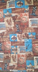 “Way Out West” Boots Sadle Cowboys Gun Rope Brown Blue fabric AYZ 1.25 Cotton