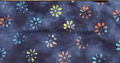 Batik Style Yellow Orange Simple Flowers on Blue TonalCotton Fabric 2.75Y