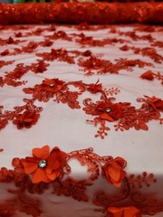 3d Red Floral Lace Fabric Sold By The Yard Embroidered Rhinestones 3d Lace Prom