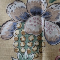 Vtg Linen Jay Yang Spectrum Home Fabric, Yellow, Pink, Blue Floral 2.4 yds