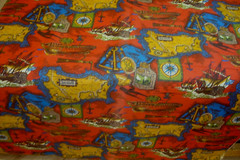 Vtg 1 of 5 yds Nautical Fabric Maps Ship Voyage drapery Cotton Red 44″ x 36″ BTY