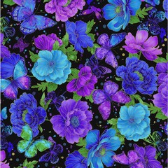 Evening Glow ~ 13 Fat Quarters ~ Black, Purple, Blue Butterfly Fabric