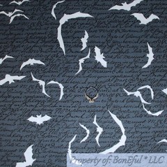 BonEful FABRIC FQ Cotton Quilt Gray White Black BAT Dark Night Stripe Halloween