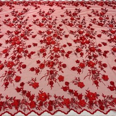 3D Floral Lace Fabric by Yard – Luxury Embroidered Bridal Mesh VT-35