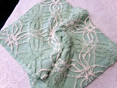 creamy jade green vtg chenille bedspread fabric 17″ x 25″ quilt material