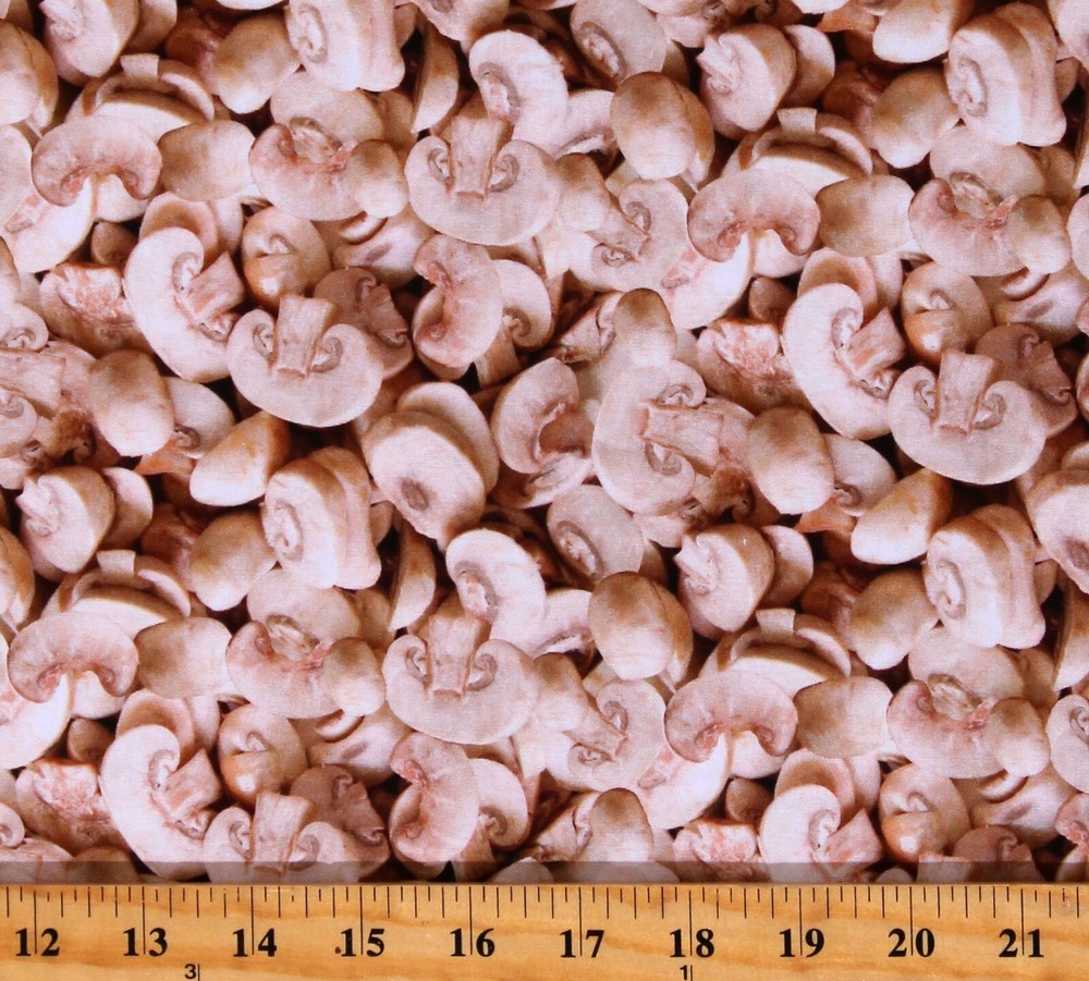 Cotton Mushrooms Cooking Kitchen Food Cotton Fabric Print by the Yard (D574.60)